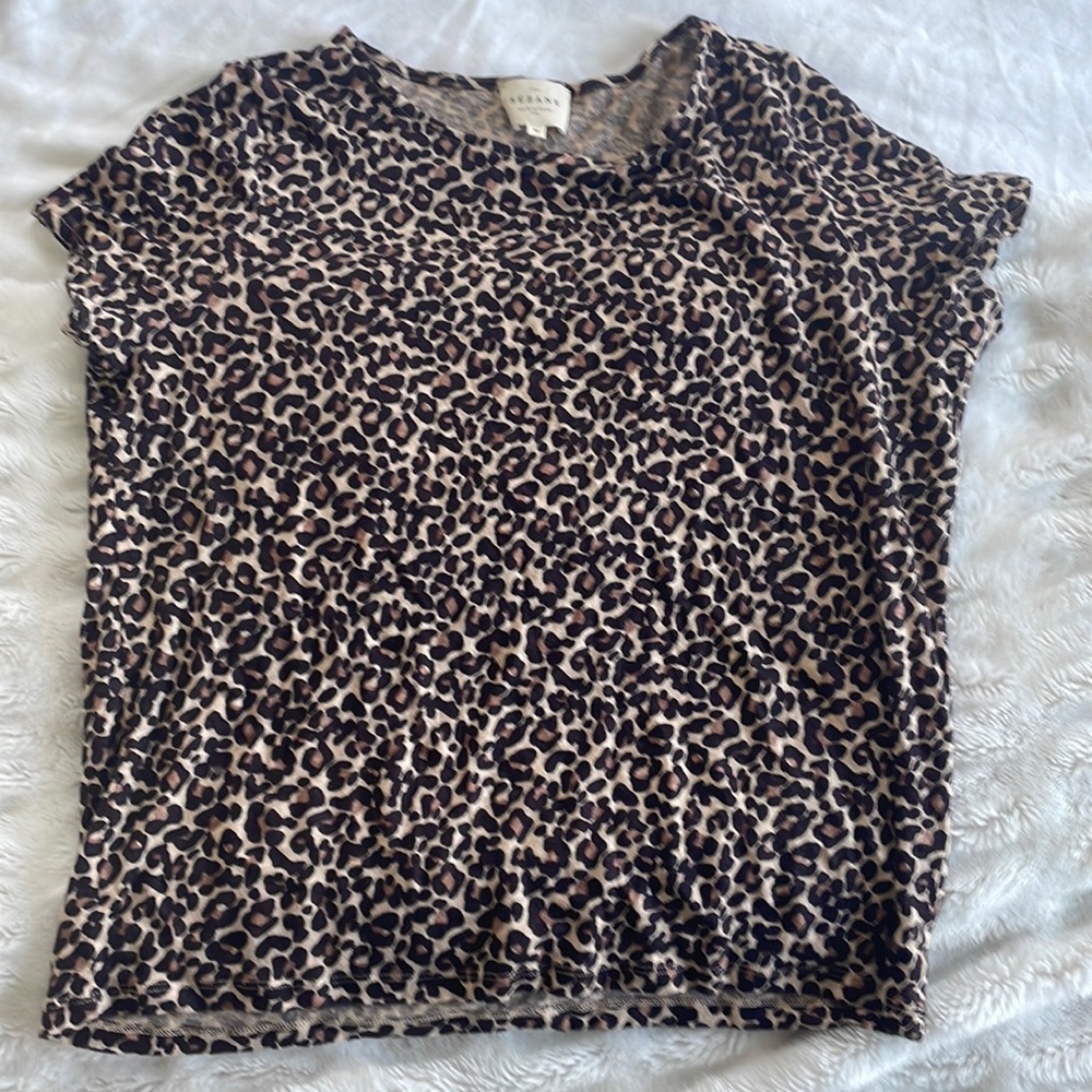 Sezane Leopard Print Short Sleeve Tee in Brown and Black